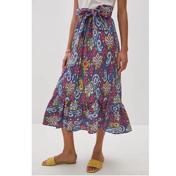 Anthropologie Dresses & Skirts - NWOT ANTHROPOLOGIE Skirt M“Edith”Paisley Floral Bow-Tie Ruffle Pull-Up Pocket